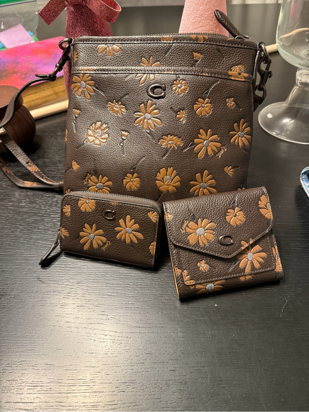 Coach Brown Floral-Print Crossbody with Matching Wallet (only the larger wallet)